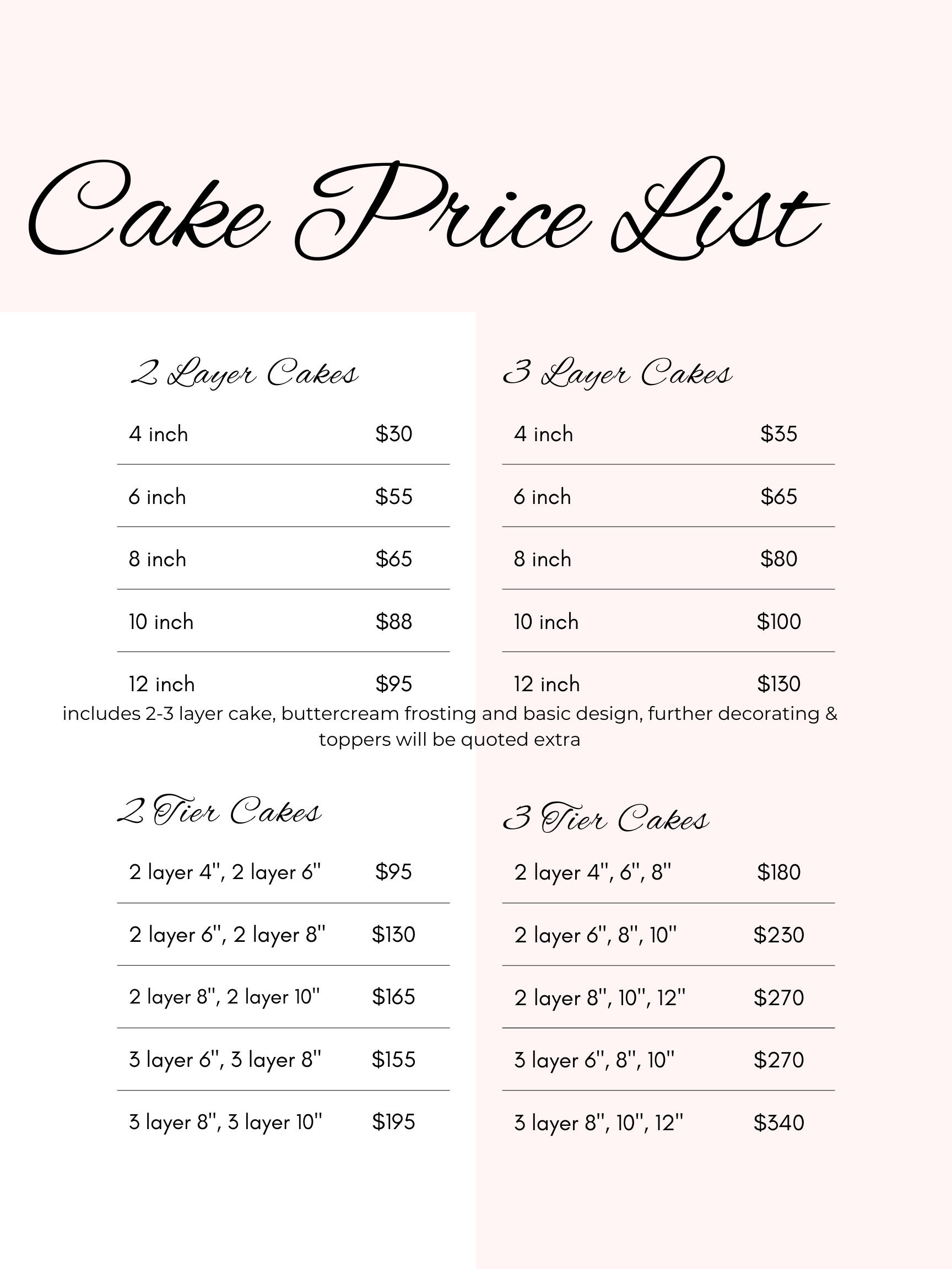 Cake Price List