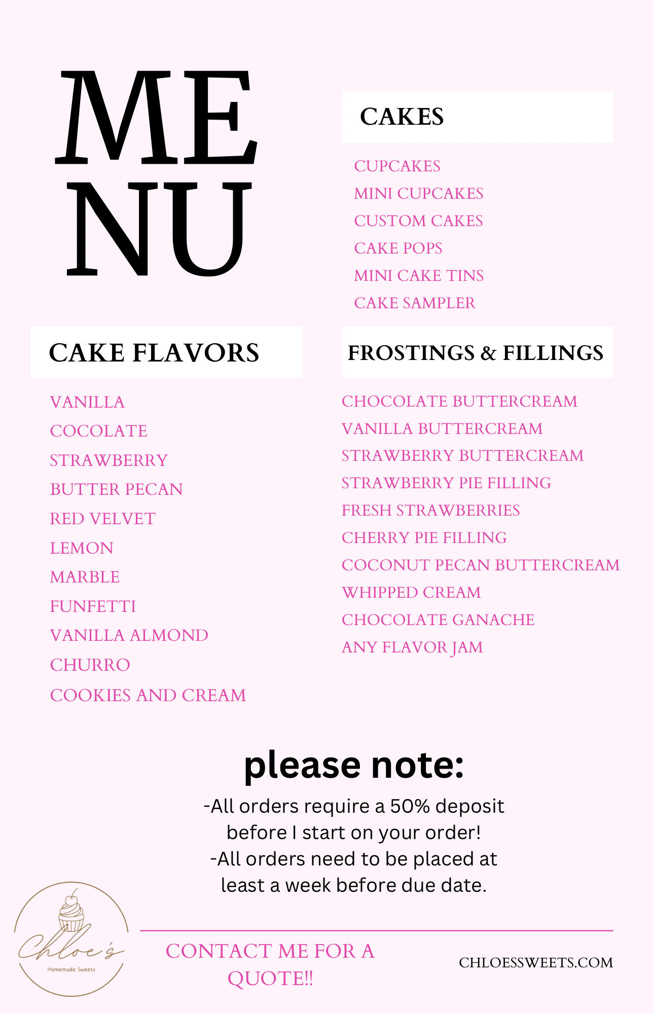 Cake Price List